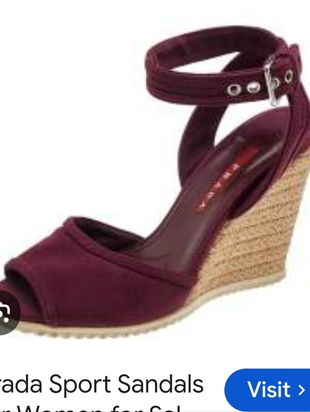 Prada Burgundy Canvas Ankle-Strap Espadrille Wedges 37.5 4 Inch Heel NWO BOX